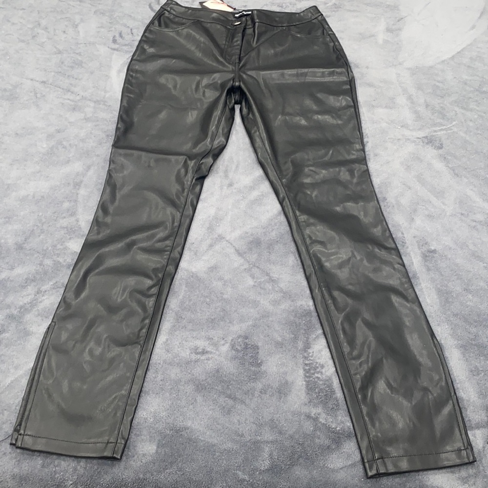 Pretty Little Thing Black Faux Leather Split Hem Pants